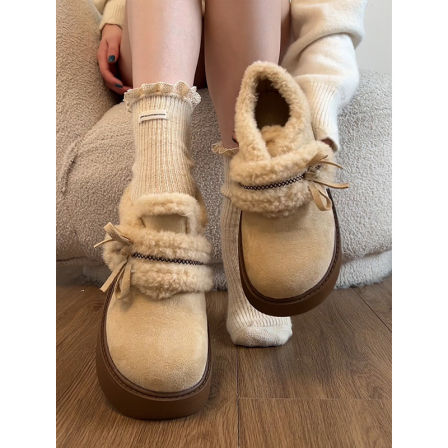 加绒加厚小个子厚底雪地棉鞋女2025年冬季复古保暖外穿毛毛勃肯鞋