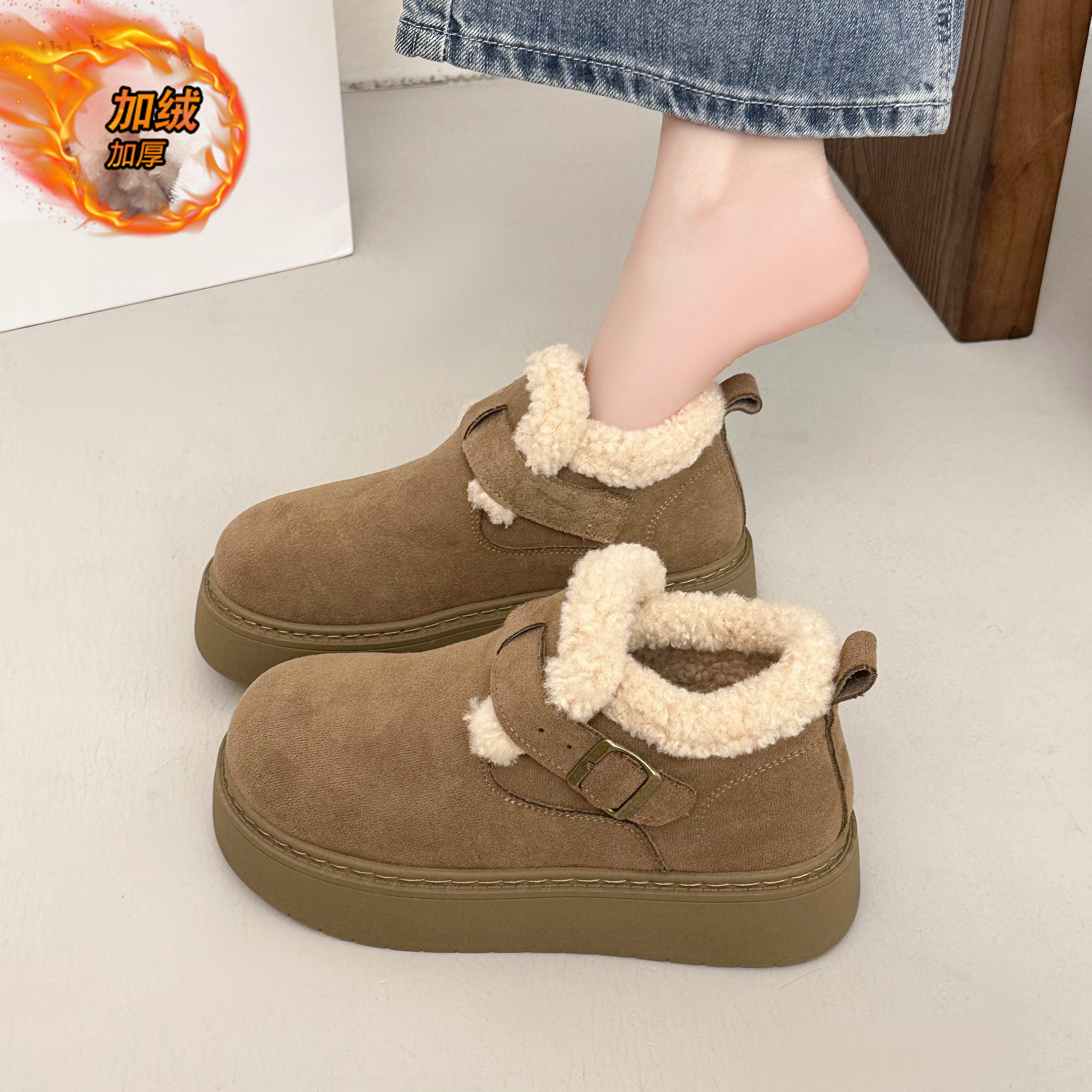 加绒勃肯鞋女鞋2025冬季新款厚软底保暖一脚蹬毛绒棉鞋加厚穆勒鞋主图
