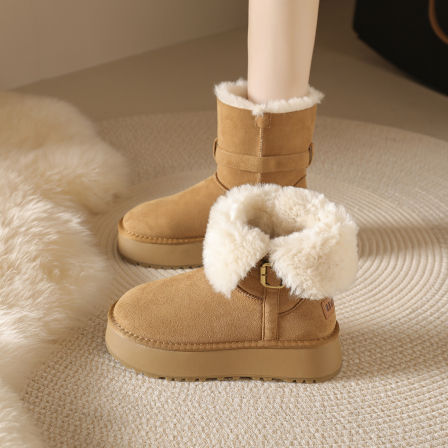 厚底两穿雪地靴女款2025新款冬季皮毛一体加绒加厚保暖东北棉鞋子