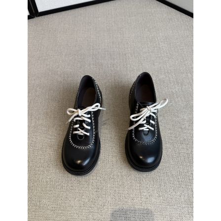 非侈Feichi 里昂小姐~3cm/真皮圆头系带小皮鞋女拼色中粗跟单鞋