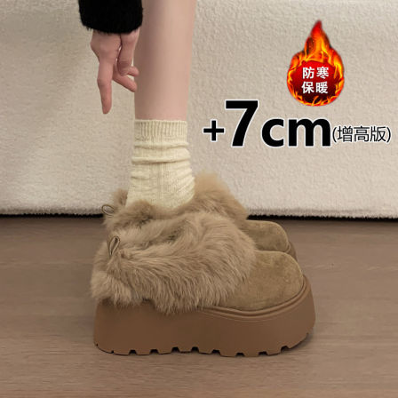 增高厚底包头毛毛半拖鞋女冬季外穿2025新款小个子加绒棉拖雪地靴