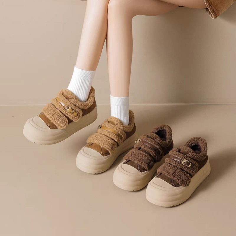 【起司】复古中跟魔术贴时尚休闲鞋纯色冬季鞋子面包鞋S879 DD主图