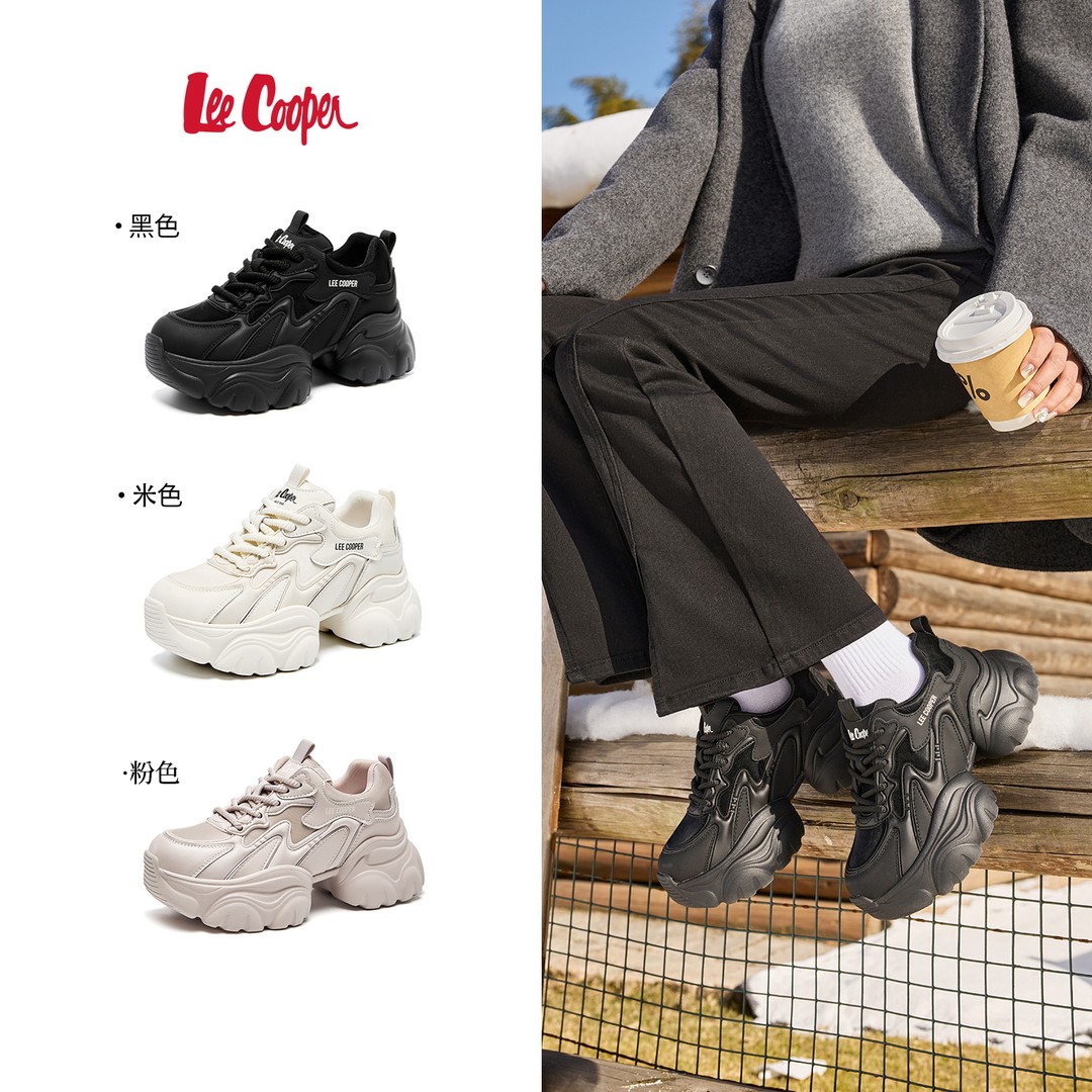 LEE COOPER复古时尚老爹鞋女2025秋冬款皮面保暖运动鞋增高休闲鞋主图