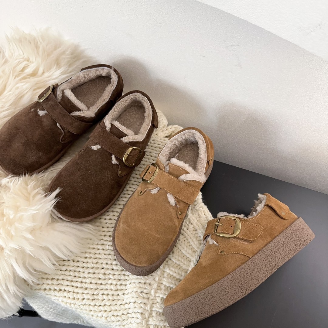 素陌新款羊皮毛一体勃肯鞋厚底保暖棉鞋加绒休闲鞋百搭韩版5020主图