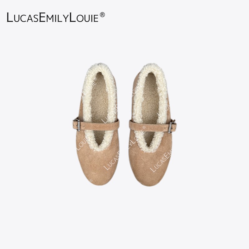 LUCASEMILYLOUIE 欢姐0220羊猄皮毛一体毛毛一字扣芭蕾鞋250190主图