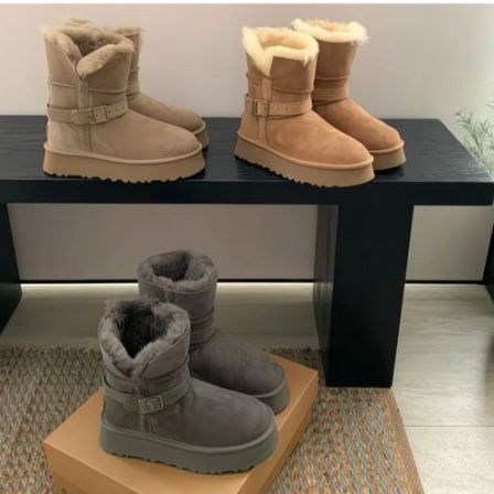 时尚百搭女经典休闲平跟雪地靴皮毛一体真牛皮加厚保暖骑士靴