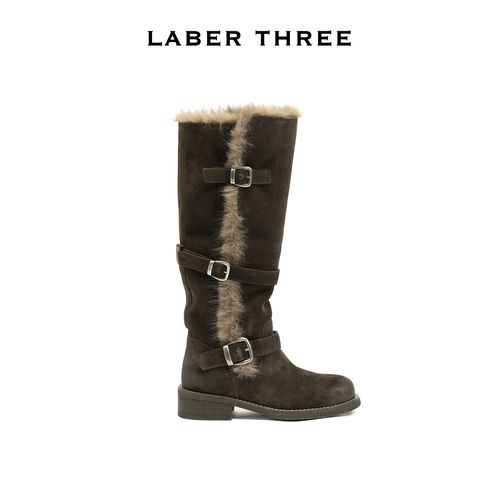 LABERTHREE2025弥冬旷野绕带雪地靴女复古擦色金属扣毛毛长靴主图