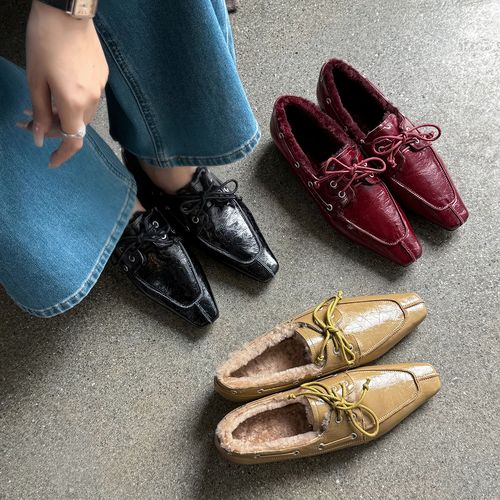 【Timeless】2025冬季新款小众设计羊羔毛小尖头时尚乐福女鞋4cm主图