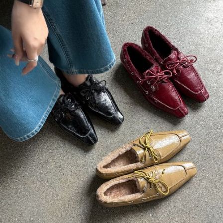 【Timeless】2025冬季新款小众设计羊羔毛小尖头时尚乐福女鞋4cm