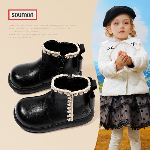 特价SMON儿童皮靴2025新款秋冬女童马丁靴公主短靴加绒保暖宝宝二主图