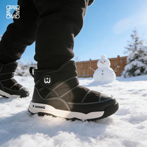 雪娃娃冬季防滑儿童雪地靴户外加绒棉鞋抗寒机能鞋宝宝保暖学步鞋主图
