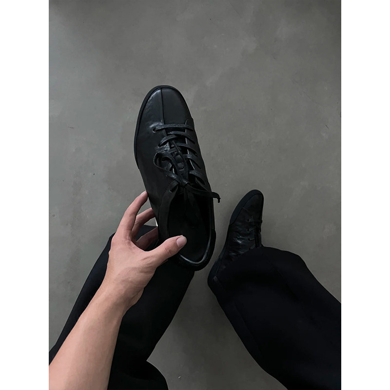cleanfit极简小黑鞋老钱风休闲德训鞋男徒步通勤板鞋方头德比皮鞋主图