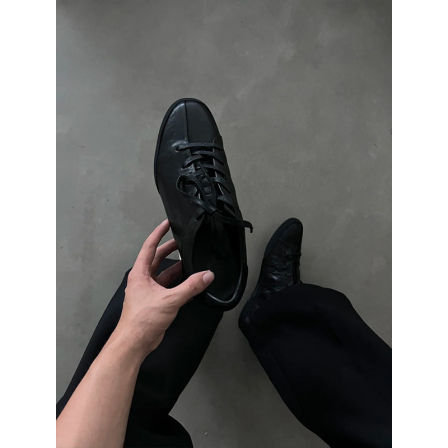 cleanfit极简小黑鞋老钱风休闲德训鞋男徒步通勤板鞋方头德比皮鞋