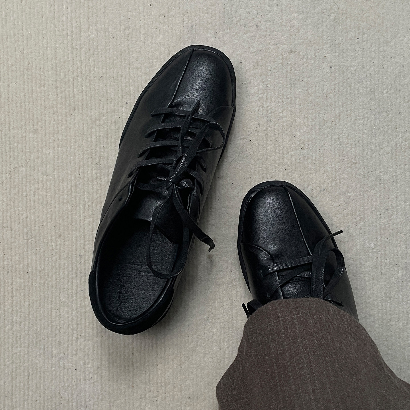 cleanfit极简小黑鞋老钱风德训鞋男平底休闲皮鞋徒步通勤户外板鞋主图