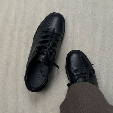 cleanfit极简小黑鞋老钱风德训鞋男平底休闲皮鞋徒步通勤户外板鞋