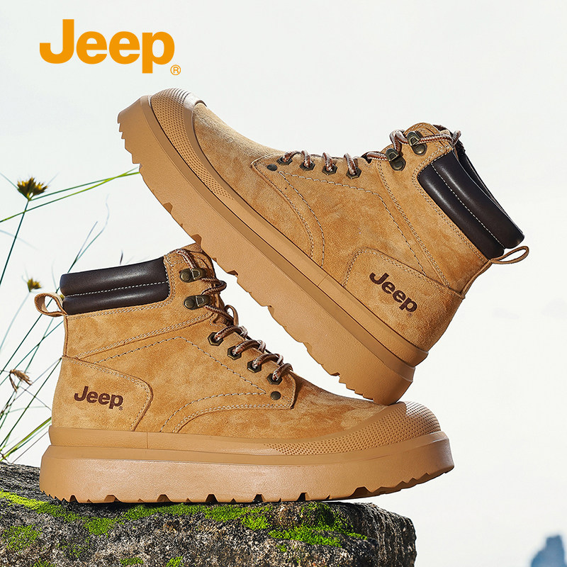 jeep马丁靴男秋冬季新款复古工装靴子户外真皮厚底英伦风男士短靴主图