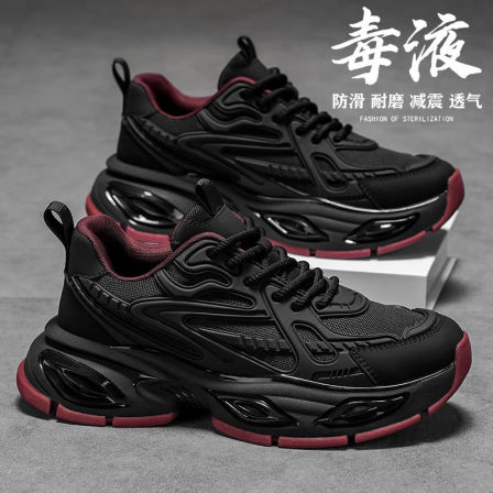 黑武士男鞋冬季气垫减震跑步运动鞋加绒棉鞋休闲增高黑色老爹潮鞋