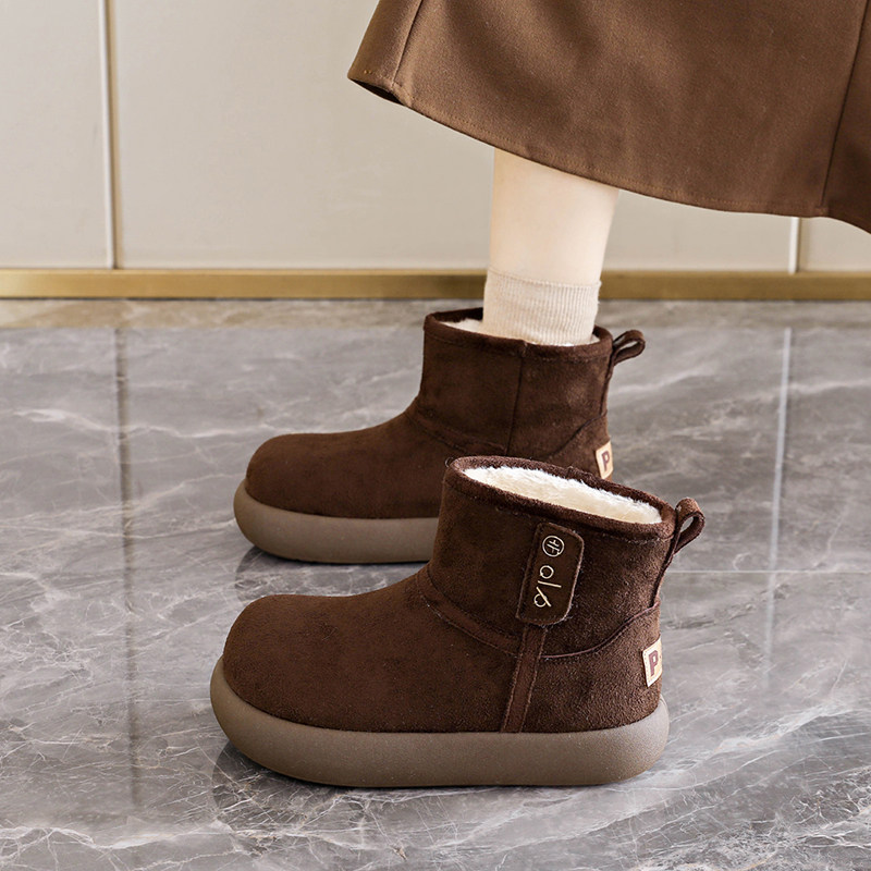 皮毛一体厚底雪地靴女2025新款冬季加绒保暖东北面包棉鞋勃肯短靴主图