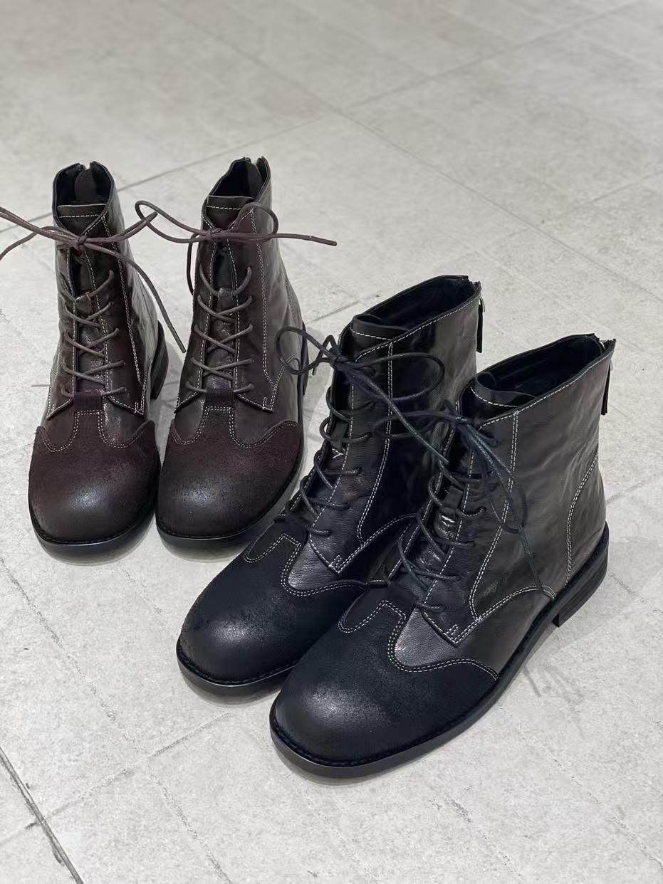 MFX 真皮圆头平底舒适时尚百搭洋派休闲高品质小短靴9-311主图