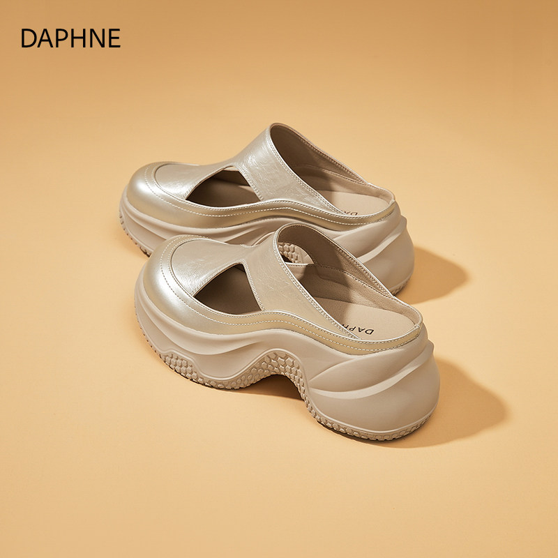 达芙妮厚底包头半拖鞋女2025夏季新款时尚百搭增高休闲一脚蹬拖鞋主图