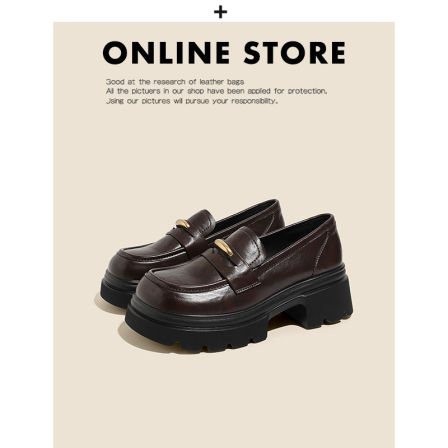 增高厚底乐福鞋女2025新款秋冬复古棕色一脚蹬单鞋学院英伦小皮鞋