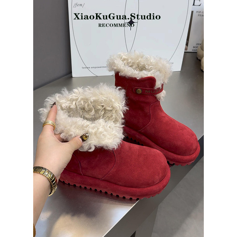 大头厚底雪地靴女款2025新款冬季马丁靴两穿勃肯短靴加绒毛毛棉鞋主图