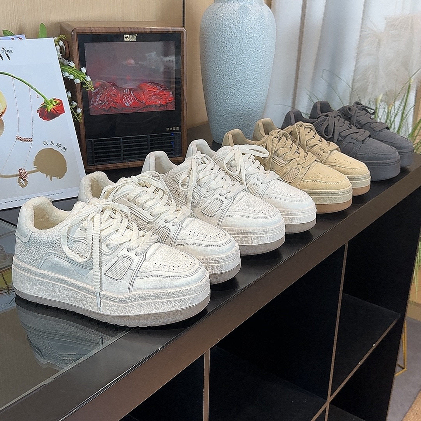 5cm厚底真皮小白鞋女百搭2025新款复古擦色运动休闲女鞋增高板鞋主图