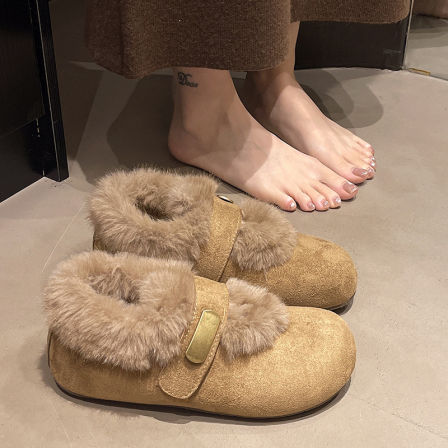 厚底内增高加绒加厚全包勃肯鞋毛毛鞋女2025新款冬季棉鞋子雪地靴