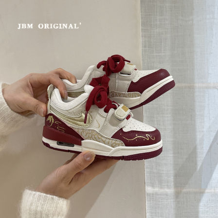 JBM 潮牌新年款儿童红色板鞋2026春季男女童时尚运动鞋百搭篮球鞋