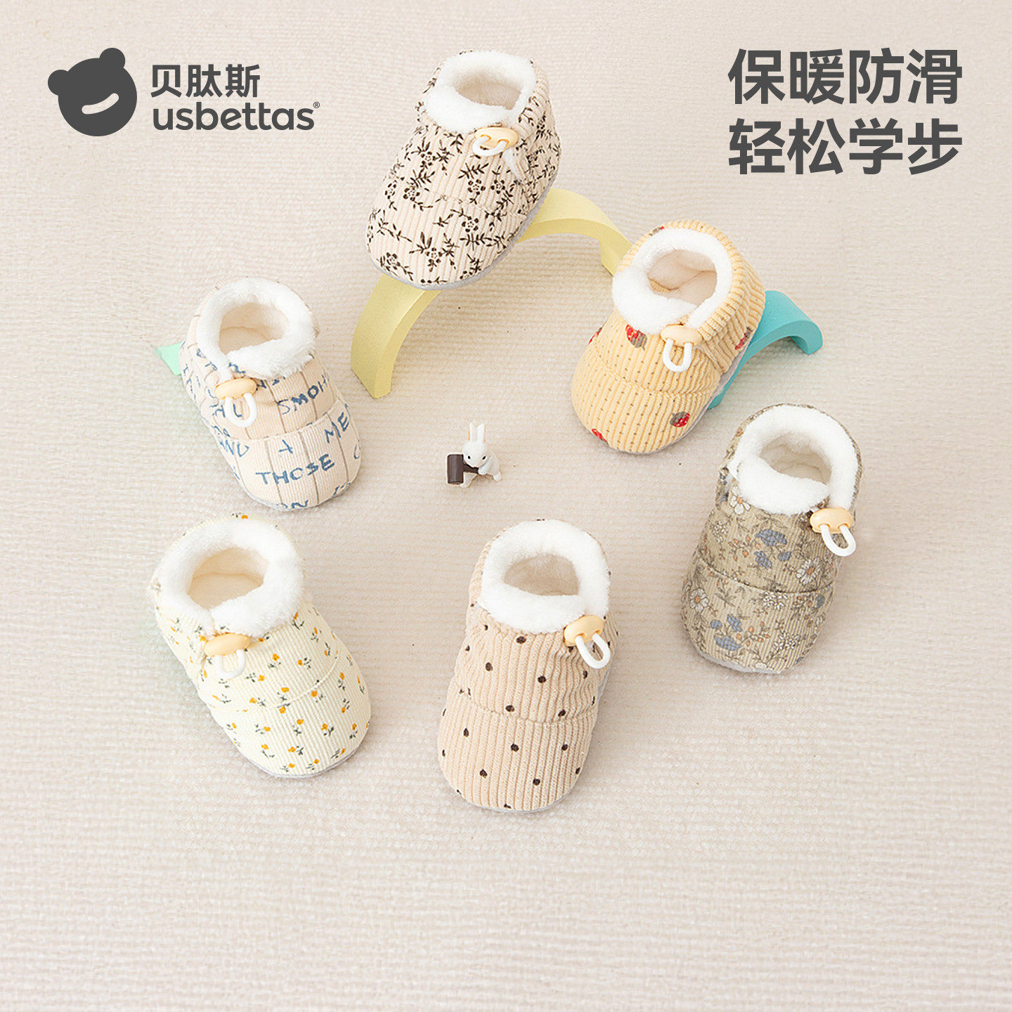 贝肽斯婴儿脚套2025冬季新款防摔保暖棉鞋新生儿软底加绒步前鞋S主图