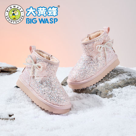 大黄蜂童鞋  女童雪地靴冬季新款加绒保暖抗寒儿童防滑小学生棉靴