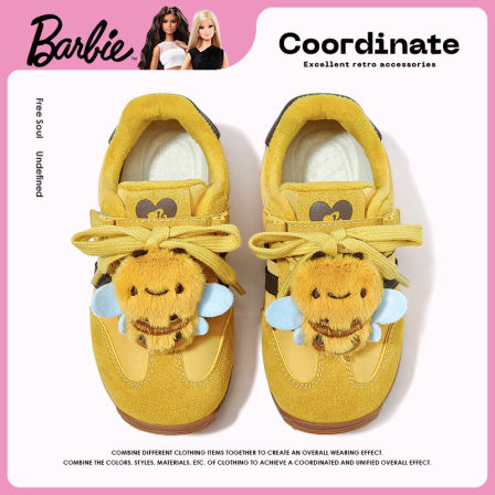 芭比童鞋女童二棉鞋2025新款秋冬加绒休闲鞋小女孩鞋子儿童德训鞋