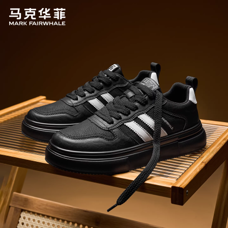 马克华菲黑色板鞋男2026春季新款男士工作鞋子增高休闲鞋耐磨男鞋