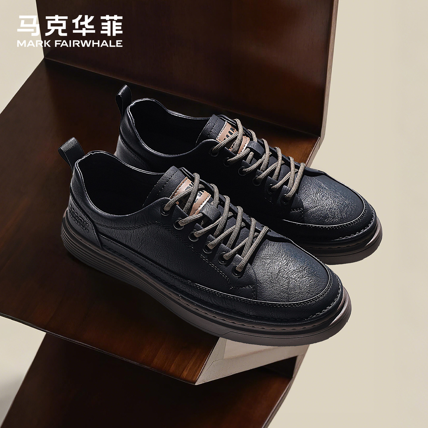 马克华菲春季英伦商务皮鞋男新款透气男士休闲鞋真皮板鞋工作男鞋主图