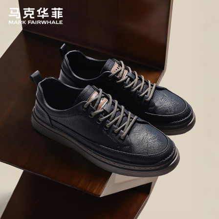 马克华菲春季英伦商务皮鞋男新款透气男士休闲鞋真皮板鞋工作男鞋