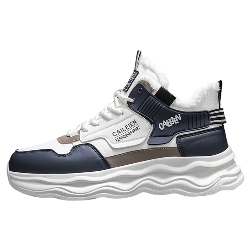 雪地靴男冬天保暖初中生加绒高筒运动鞋皮面防水男款增高厚底板鞋主图