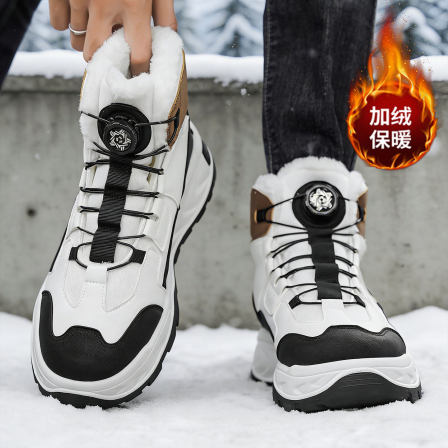 高筒鞋男冬季加绒加厚东北棉鞋厚底防滑防水保暖旋转扣雪地靴男款