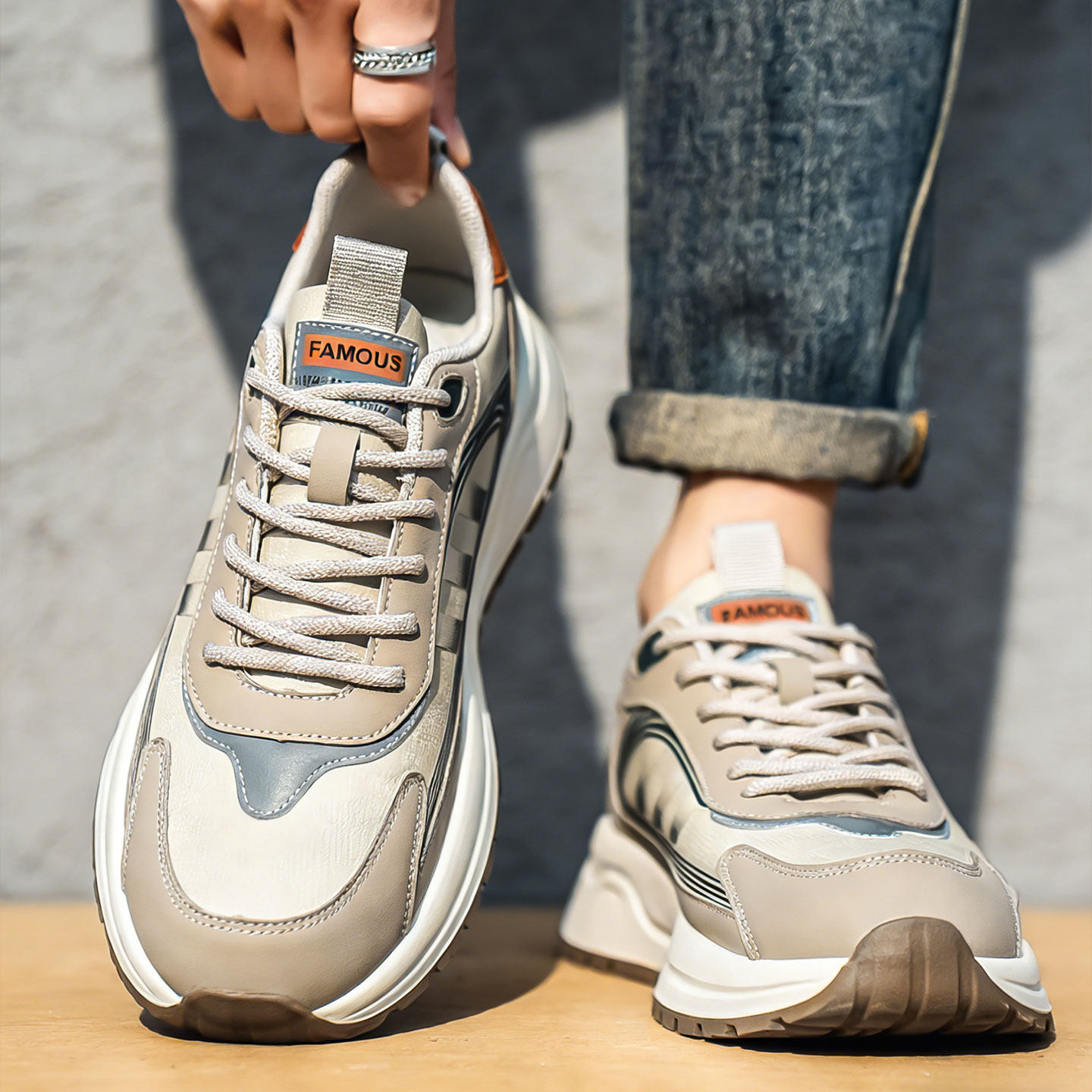 男士鞋子潮流增高厚底阿甘板鞋真皮防水青少年时尚高级感运动潮鞋主图