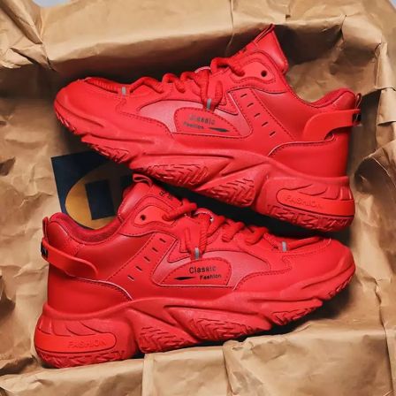李宇新本命年男鞋冬季2026新款潮牌红色运动鞋青少年厚底老爹潮鞋