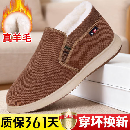 老北京布鞋男25冬季新款加绒加厚羊毛防滑保暖爸爸棉鞋软底老人鞋