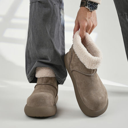 厚底小土豆勃肯灰色雪地靴男女款2025年冬季新款丑萌毛毛短靴棉鞋