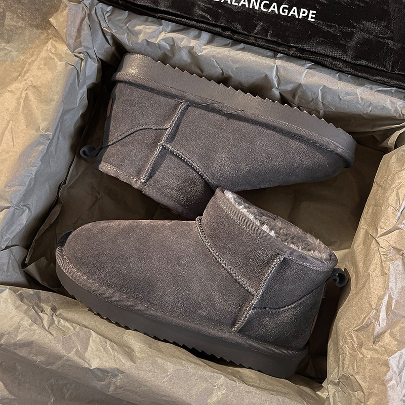 桑坡村皮毛一体灰色雪地靴男女2025新款加绒加厚户外防寒保暖棉鞋主图