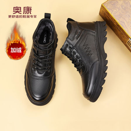 奥康 男鞋2025冬季男士高帮真皮加绒保暖羊毛棉皮鞋休闲雪地靴子H