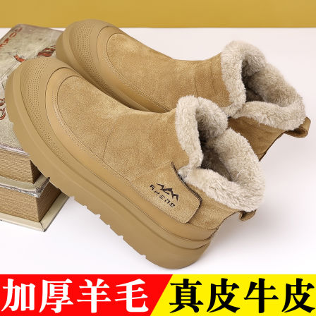 棉鞋男2025冬季新款真皮加绒户外防滑高筒休闲羊毛保暖加厚雪地靴