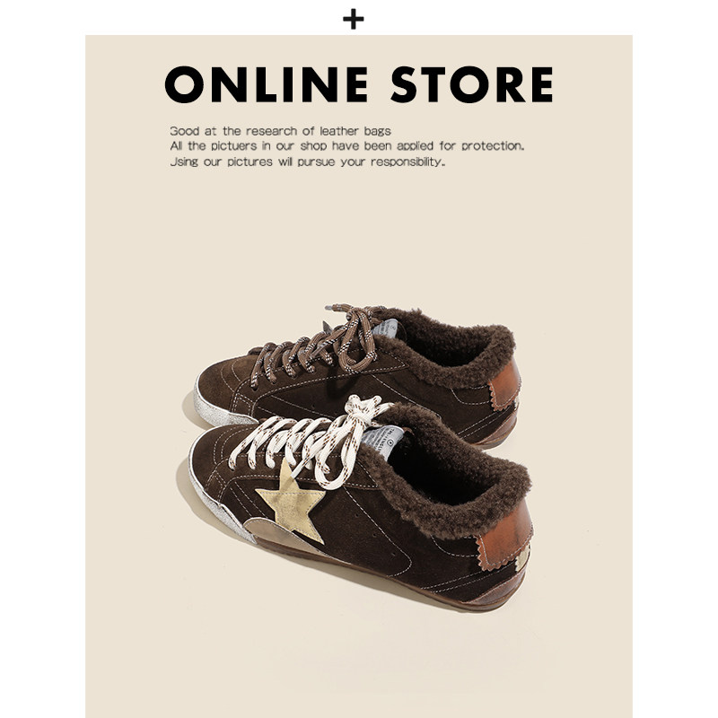 真皮~复古做旧3cm内增高版加绒德训鞋女2025新款休闲运动小脏板鞋主图