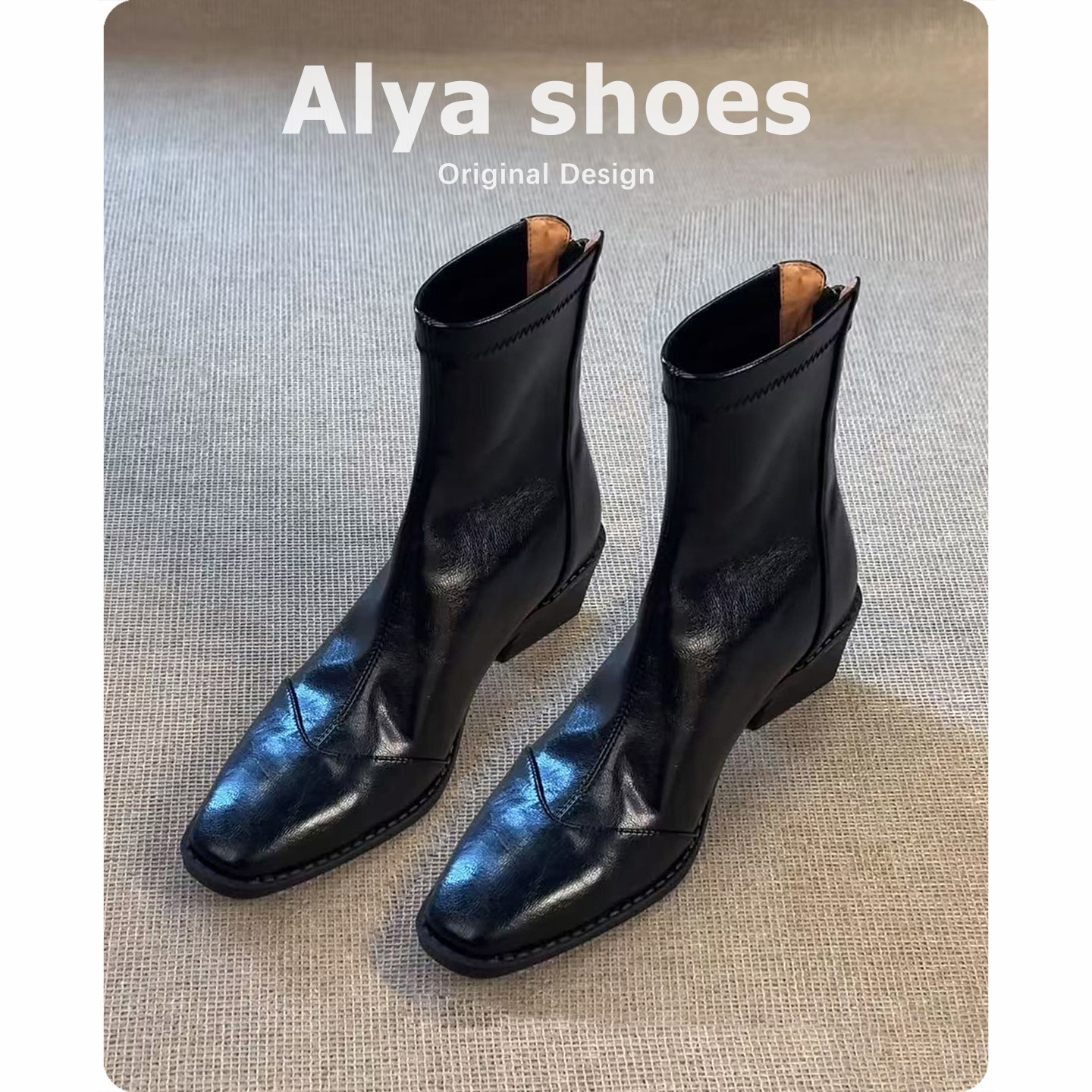 羊皮版~法式真皮短靴女显瘦通勤复古马丁靴冬季新款高跟瘦瘦靴子主图