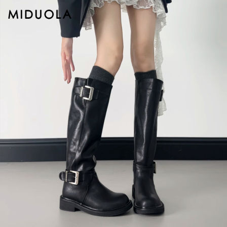 羊皮版~巨好看厚底长筒靴女2025新款秋冬黑色靴子不过膝显瘦长靴