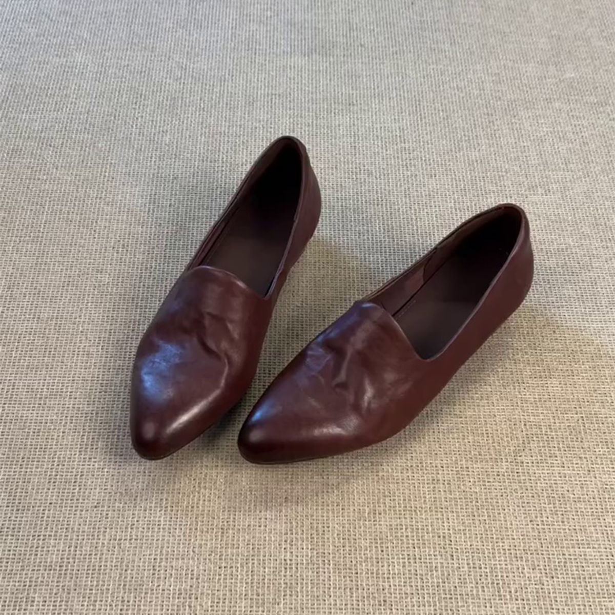 羊皮版~休闲单鞋复古尖头粗低跟老钱风百搭时尚气质高级浅口单鞋主图