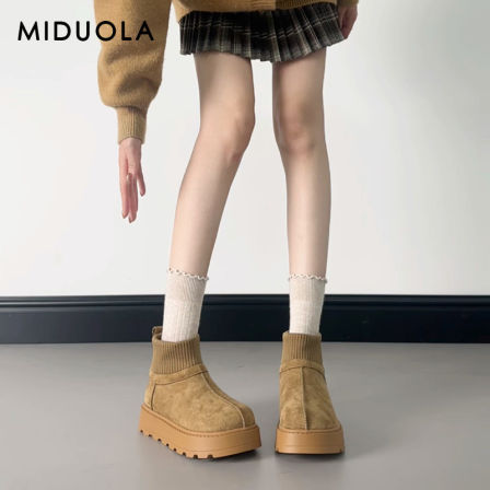 羊皮版~巨好看厚底雪地靴女2025新款秋冬卡其色靴子气质勃肯短靴