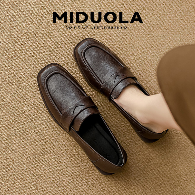 真皮乐福鞋女平底2025新款一脚蹬大码女鞋黑色英伦小皮鞋工作单鞋主图